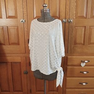 Michael MK white and gold crepe chiffon side tie short sleeve top